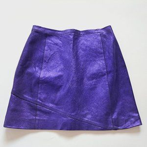 Woman's Italian 100% Genuine Leather Purple Short Skirt Size S